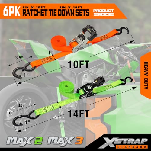 6-PK Ratchet Tie Down Straps, Heavy Duty Motorcycle Straps - product image 5