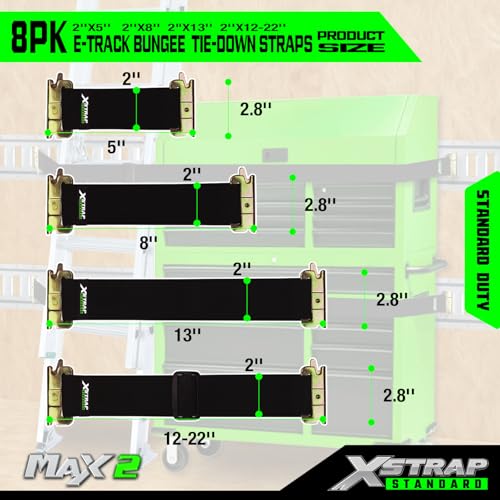 8 Pack E-Track Bungee Tie-Down Straps, Securing Straps Kit