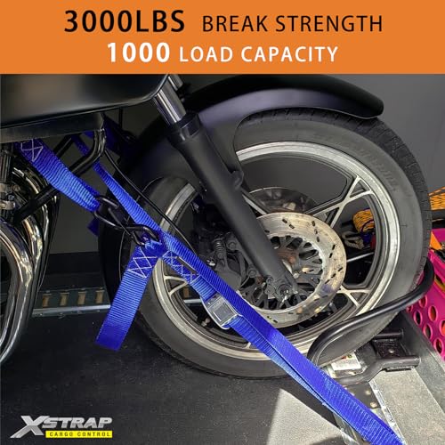 2pk Motorcycle Tie Down Straps 3,000lb Break Strength, 1.5 in X 8FT Heavy-Duty Cambuckle Tie Down Set with S Hook and Soft Loops & 4 Pk Ratchet Tie Do - product image 5