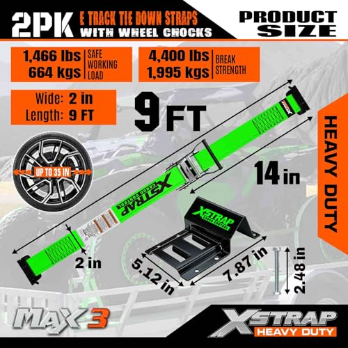 2-PK Wheel Chock E-Track Tie Down Straps Kit, 2"x9FT, Green - product image 4