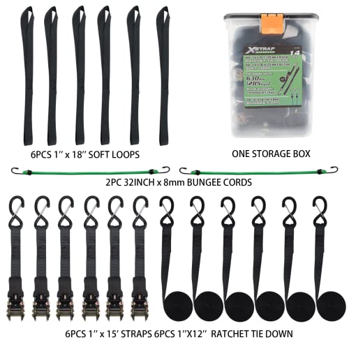 Ratchet Tie Down Straps - 6 Pack 1" x 15' - 1890 lbs Breaking Strength+ 4 Pk - 1'' x 15 Ft - 630 Lbs Load Cap Ratchet Tie Down Straps - product image 3