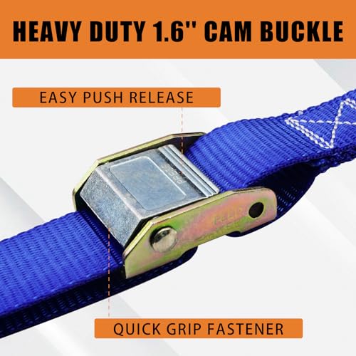 2pk Motorcycle Tie Down Straps 3,000lb Break Strength, 1.5 in X 8FT Heavy-Duty Cambuckle Tie Down Set with S Hook and Soft Loops & 4 Pk Ratchet Tie Do - product image 6