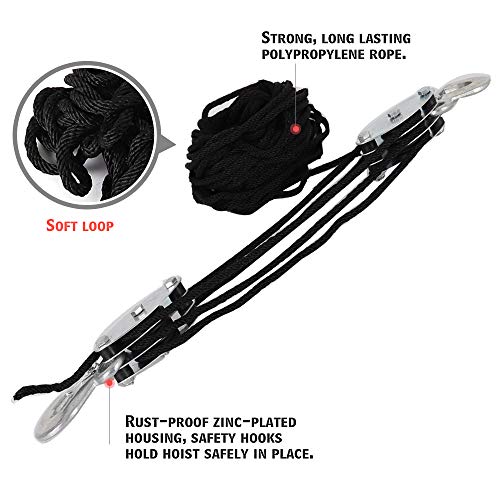 Heavy-Duty 2,000 LB Breaking Strength 50 FT Rope Hoist + 8PK Soft Loop Tie-Down Straps 1-1/16 x 18 inches - 3600LB Breaking Strength - product image 3