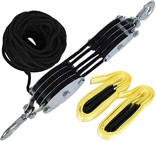 Heavy-Duty 4,000 LB Breaking Strength 65 FT Rope Hoist with 2PK 8 FT Lift Sling + 6PK 8FT Lift Sling Web Strap/Wear Guard End - product image 3