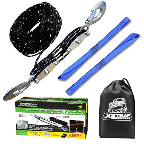 Heavy-Duty 50 FT Reflective Rope Hoist Pulley System, Black - product image 2
