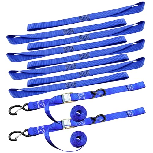 2PK Motorcycle Tie Down Straps 3,000lb Break Strength, 1.5 in X 8FT Heavy-Duty Cambuckle Tie Down Set & 8PK Soft Loop Tie-Down Straps1-1/16 x 18 inche - product image 2