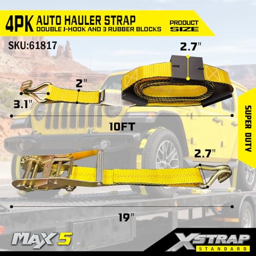4PK Autohauler Car Tie Down 2" x 11' Ratchet Trailer Straps - product image 4