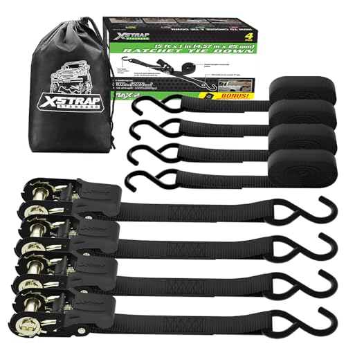 4 Pack 1" x 15FT Ratchet Tie Down Straps, Motorcycle Straps - product image 2