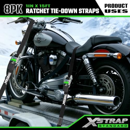 Ratchet Straps Motorcycle Tie Downs, 8-Pack 1" x 15FT Black - product image 3