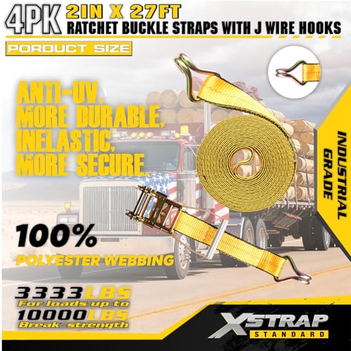 Heavy Duty Ratchet Tie Down Straps 4 Pack 2" x 27' 10000lbs - product image 6
