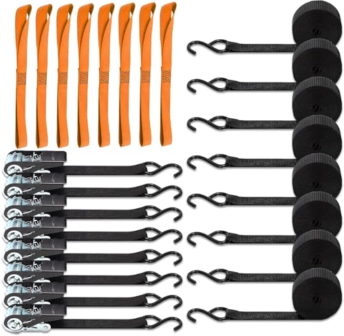 Ratchet Tie Down Straps 8PK 1'' x 10 ft - 900 LB Break Strength, Soft Loop Tie-Down Straps - 8PK 1-1/16 x 18 inches - 3600LB Breaking Strength - product image 2