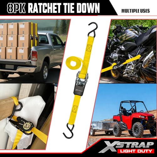 Ratchet Tie Down Straps 8PK & Soft Loop Tie-Down Straps 8PK Combo - Heavy Duty Cargo Securing Set