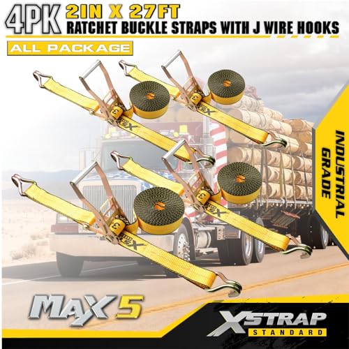 Heavy Duty Ratchet Tie Down Straps 4 Pack 2" x 27' 10000lbs - product image 4