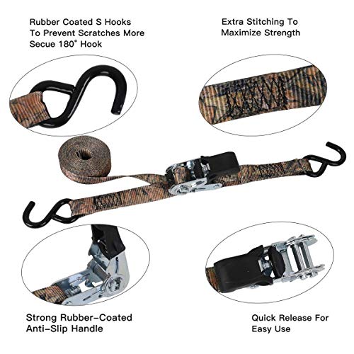 Cam Buckle Straps 6PK 8FT Powersports Tie-Downs 1-Inch + Ratchet Tie Down Straps - 4 Pk - 1'' x 15 Ft - 630 Lbs Load Cap 1890 Lbs Break Strength-Cargo - product image 3