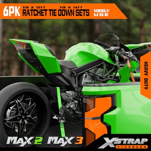 6-PK Ratchet Tie Down Straps, Heavy Duty Motorcycle Straps - product image 3