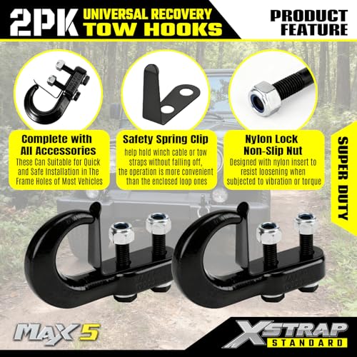 2PK Universal Recovery Tow Hooks with Spring Clip 10000LBS - product image 6