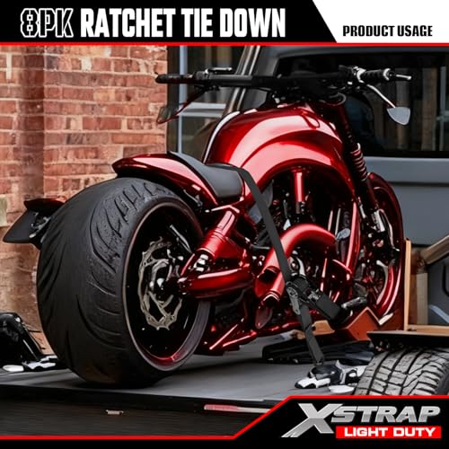 8-PK Ratchet Tie Down Straps, 1" x 10FT Cargo Straps, Black - product image 3