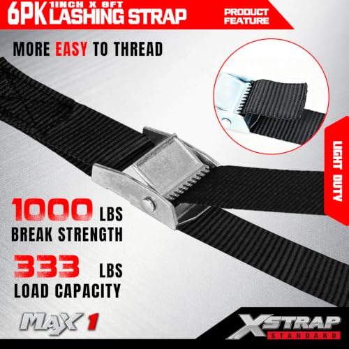 6PK 8FT Cam Buckle Lashing Straps, Cargo Tie-Down Straps - product image 6
