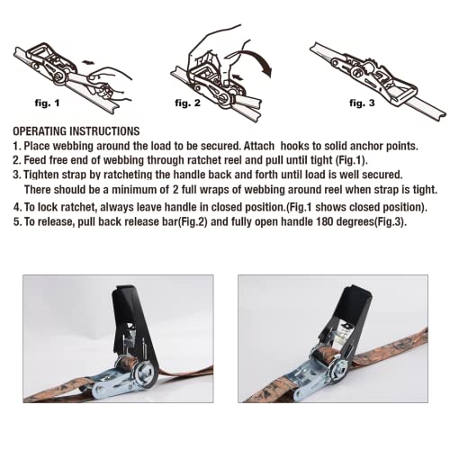 Ratchet Tie Down Straps - 8PK - 1'' x 10 ft - 900 LB Break Strength Cargo Straps - product image 7