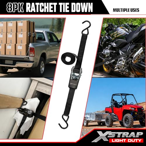 8-PK Ratchet Tie Down Straps, 1" x 10FT Cargo Straps, Black - product image 4