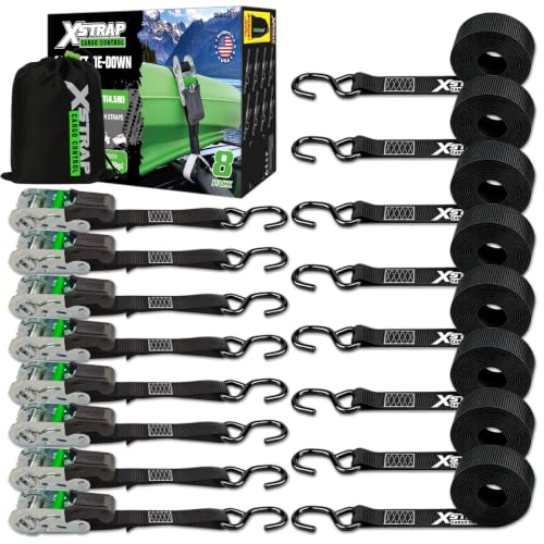 Ratchet Straps Motorcycle Tie Downs, 8-Pack 1" x 15FT Black - product image 2