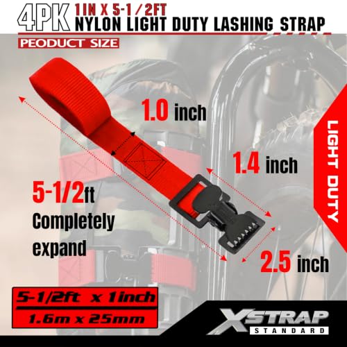 4PK 1" x 5-1/2ft Lashing Straps with Alligator Thumb Buckle - product image 6