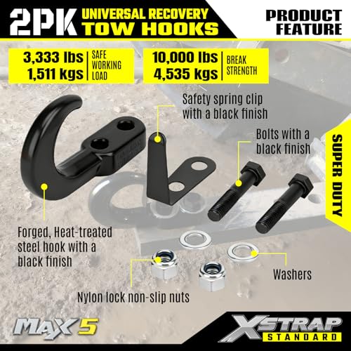 2PK Universal Recovery Tow Hooks with Spring Clip 10000LBS - product image 5