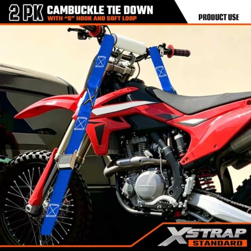 2-PK Motorcycle Straps Cambuckle Tie Down 1.5" X 8FT, Blue - product image 3