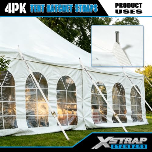 4PK 1" × 12' Ratchet Tent Straps w/Loop End Tie Down Strap - product image 3
