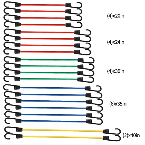 20 Pieces Premium Bungee Cords Assortment - Includes 20”, 24”, 30”, 35”, 40” Bungee Cords with Hooks + Heavy Duty Bungee Cords 10PK 32-Inch Finger-Hol - product image 3