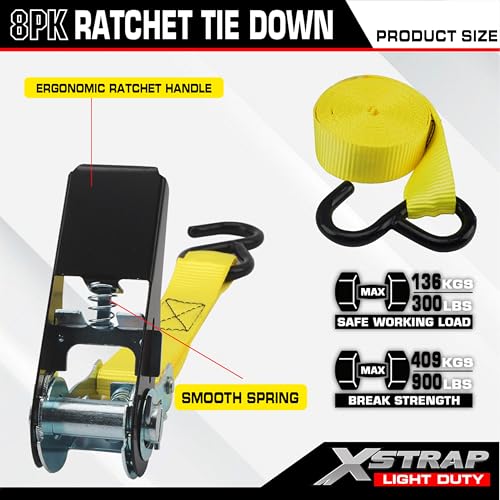 Ratchet Tie Down Straps 8PK & Soft Loop Tie-Down Straps 8PK Combo - Heavy Duty Cargo Securing Set - product image 8