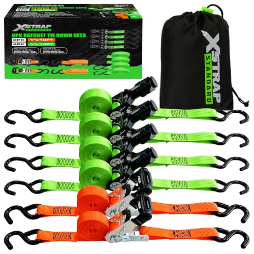 6-PK Ratchet Tie Down Straps, Heavy Duty Motorcycle Straps - product image 2