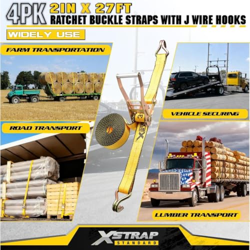 4 PK 2" x 27FT Ratchet Straps + 36" x 2" Axle Straps - product image 5