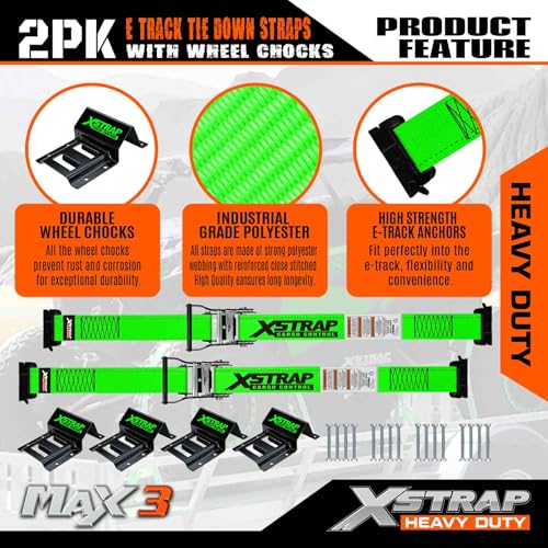 2-PK Wheel Chock E-Track Tie Down Straps Kit, 2"x9FT, Green - product image 6