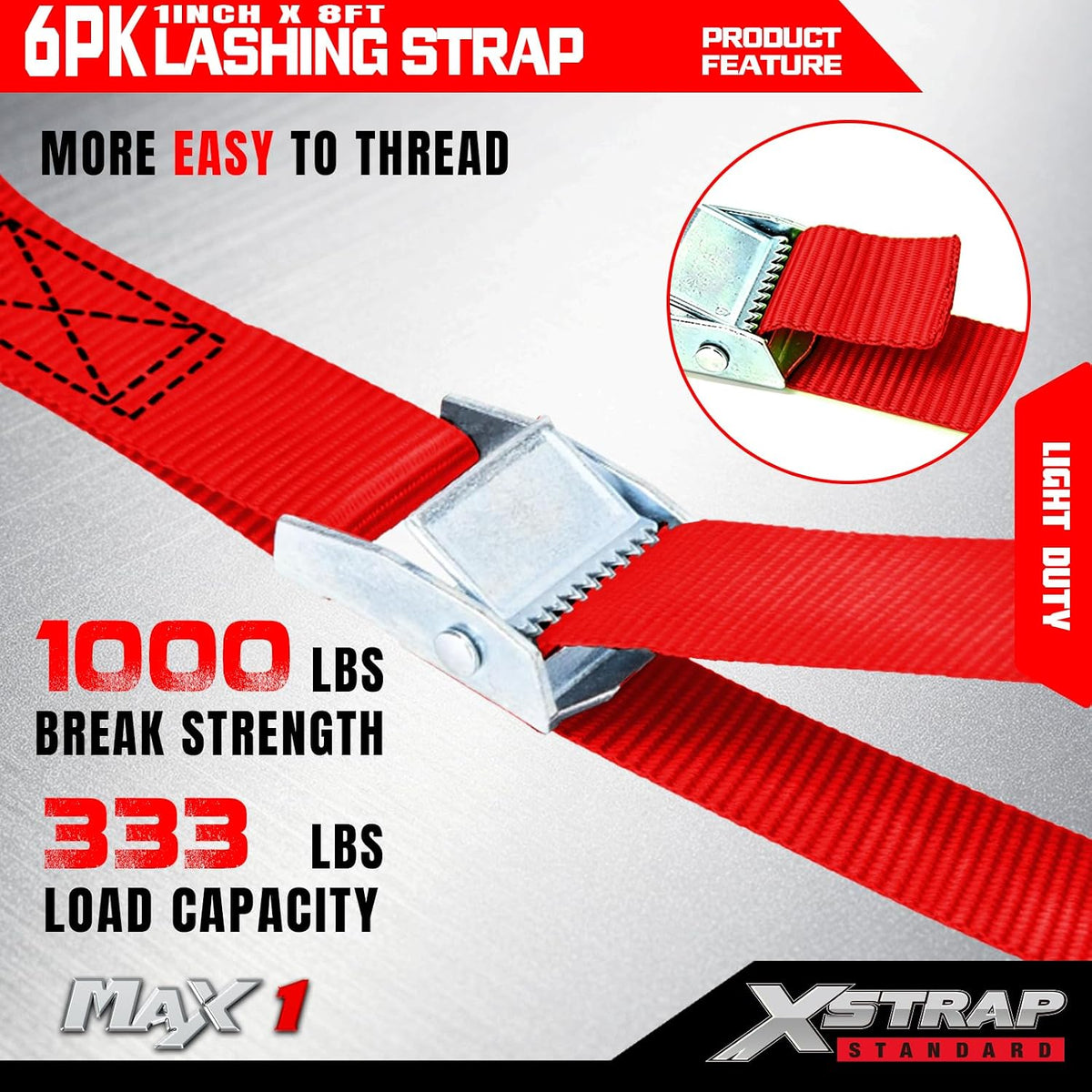 XS16006-Red 6PK 8FT Cam Buckle Lashing Straps, Cargo Tie-Down Straps 1000 lb Break Strength 1-inch Powersports Tie Down with Carry Bag for Securing Luggage Motorcycles Trailer Rack Kayak, Green