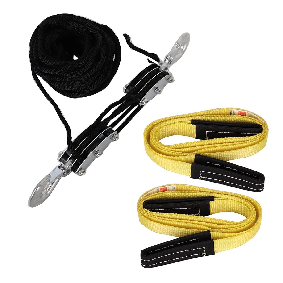 Heavy-Duty 2,000 LB Breaking Strength 50 FT Rope Hoist + 2PK 1''x8' Lift Sling Web Strap/Wear Guard End