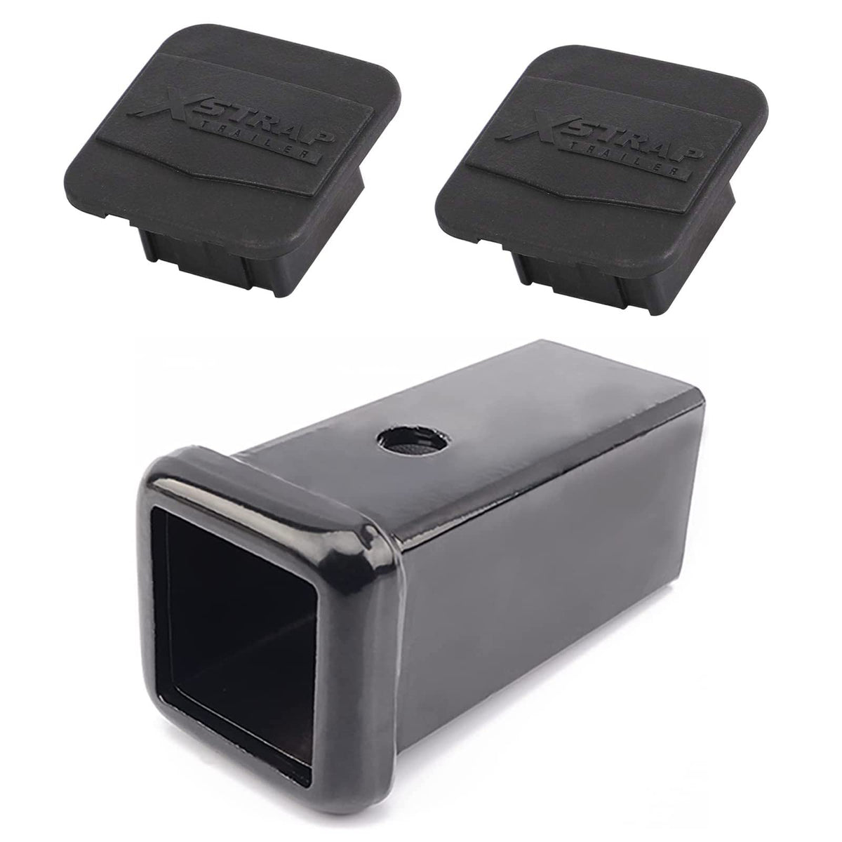 2PCS Trailer Hitch Cover 2 inches Black Receiver Tube Trailer Hitch Plug + 2-Inch x 6-Inch Trailer Hitch Receiver Tube Weld-on Raw Steel Hitch Adapter