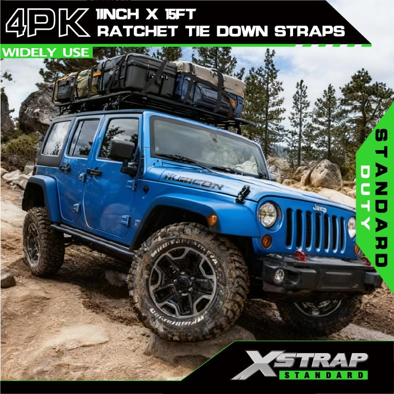 4 Pack 1" x 15FT Ratchet Tie Down Straps, Motorcycle Straps - product image 3