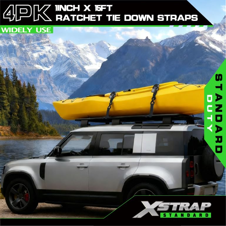 4 Pack 1" x 15FT Ratchet Tie Down Straps, Motorcycle Straps - product image 4