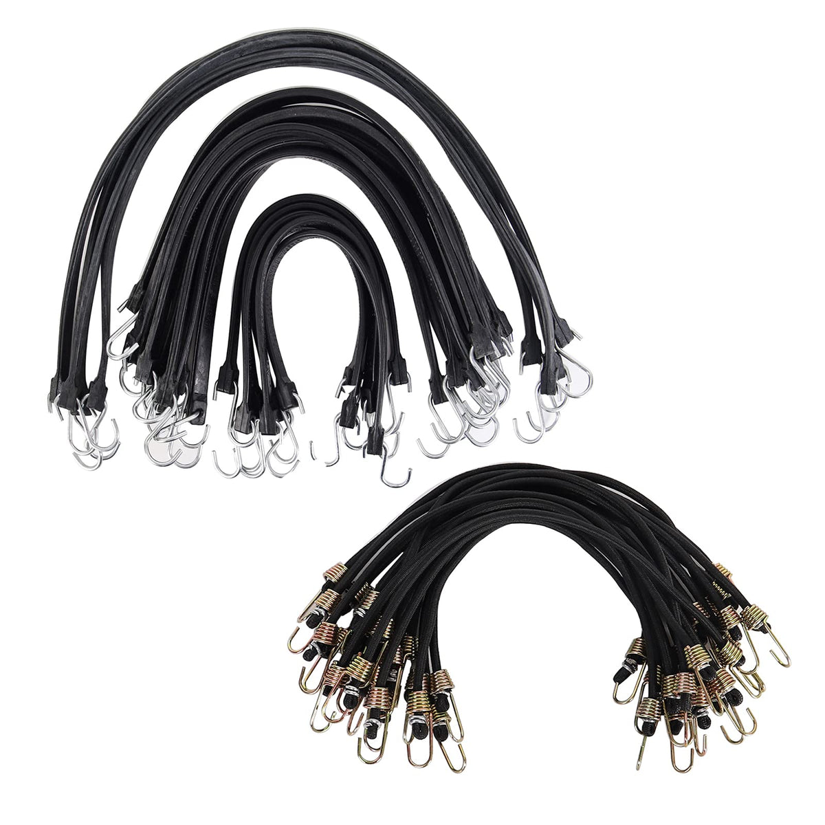 20PK Multiple Size Natural Rubber Tarp Straps + 10-Inch Mini Bungee Cords 20 Pieces Steel Hooks