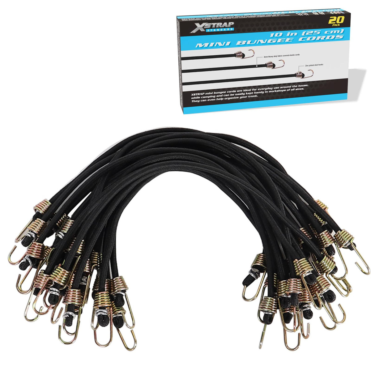 10-Inch Mini Bungee Cords with Hook, 20 Pcs Elastic Straps