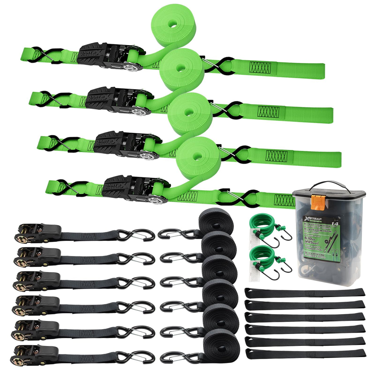 Ratchet Tie Down Straps - 6 Pack 1" x 15' - 1890 lbs Breaking Strength+ 4 Pk - 1'' x 15 Ft - 630 Lbs Load Cap Ratchet Tie Down Straps