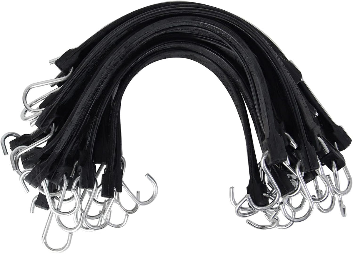 XS35002 20PK 100% EPDM Bungee Cords 15" Natural Rubber Tarp Straps Weatherproof Heavy Duty Elastic Tie Downs with Metal Crimped S Hooks for Securing Flatbed Trailers, Camping, Canvases, Cargo