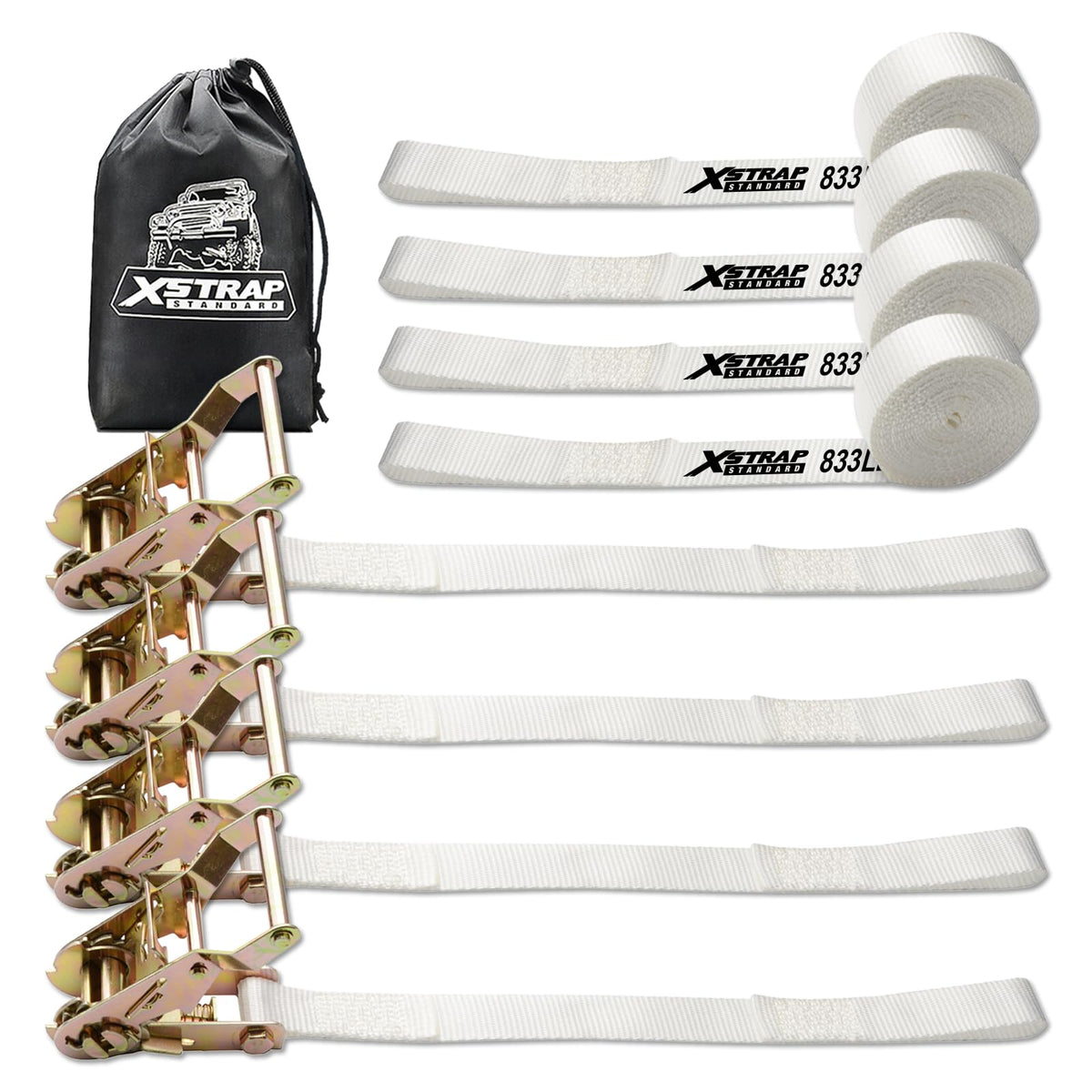 4PK 1" × 12' Ratchet Tent Straps w/Loop End Tie Down Strap