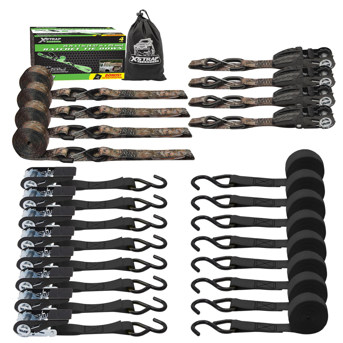 Ratchet Tie Down Straps 8PK 1'' x 10 ft - 900 LB Break Strength Cargo Straps