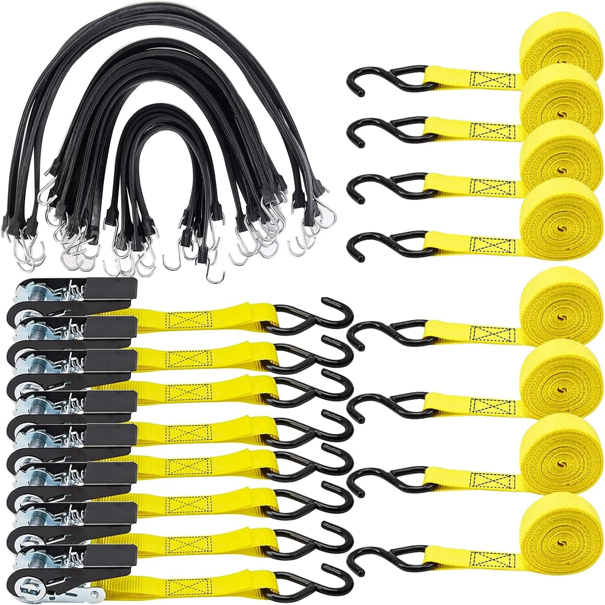 20 Pack Multiple Size Natural Rubber Tarp Bungee Straps Tie Down Cords with S Hooks Heavy Duty Ideal