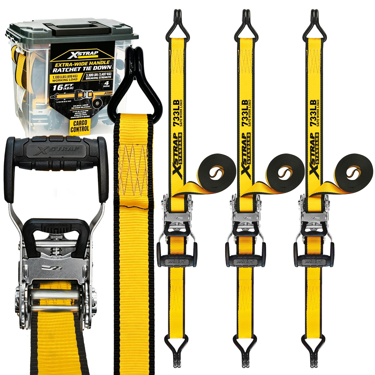4-Pack Heavy Duty 1.5" x 16ft Ratchet Tie Down Cargo Straps