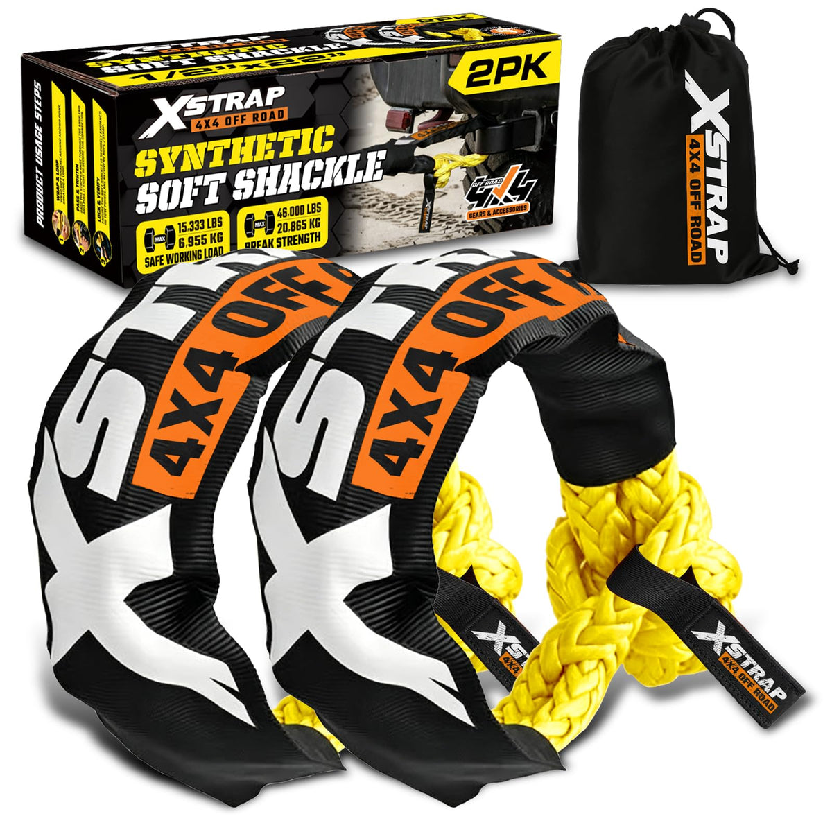Soft Shackle 2 Pack - 1/2” x 22” 46000 Lbs Tow Recovery