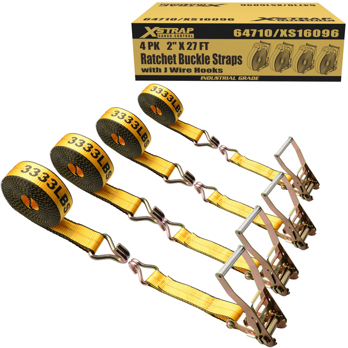 Heavy Duty Ratchet Tie Down Straps 4 Pack 2" x 27' 10000lbs