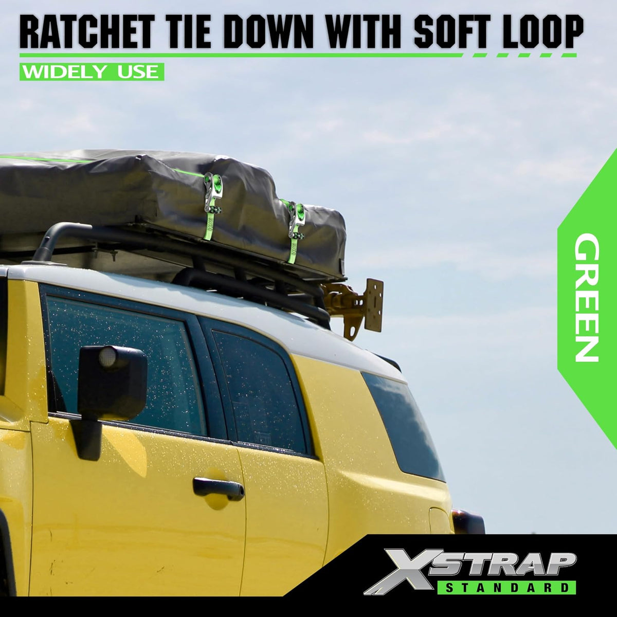 XS16095-8GR 8PK Motorcycle Ratchet Straps 1in x 14ft Luggage Straps 1,500 lbs Breaking Strength Green Ratchet Tie Down Strap w/Ergonomic Alu Alloy Handle & Coated S-Hooks for Truck Cargo Moving